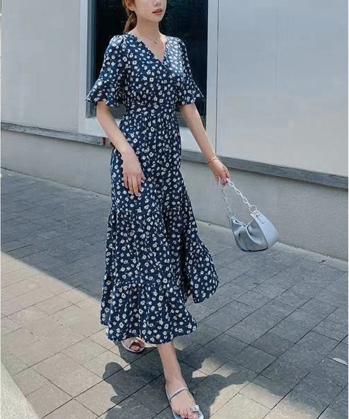 BLANC FICELLE ワンピース シフォン Vネック ワンピース : ZOZOTOWN