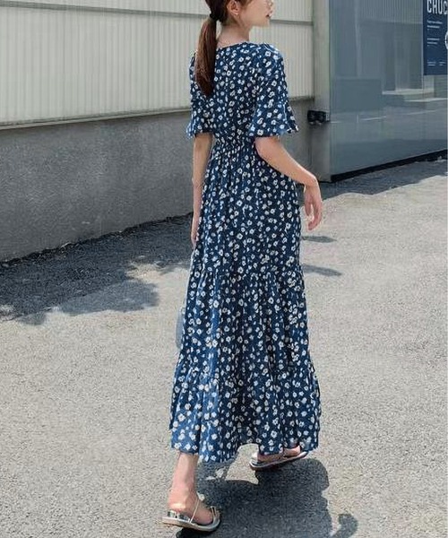 BLANC FICELLE ワンピース シフォン Vネック ワンピース