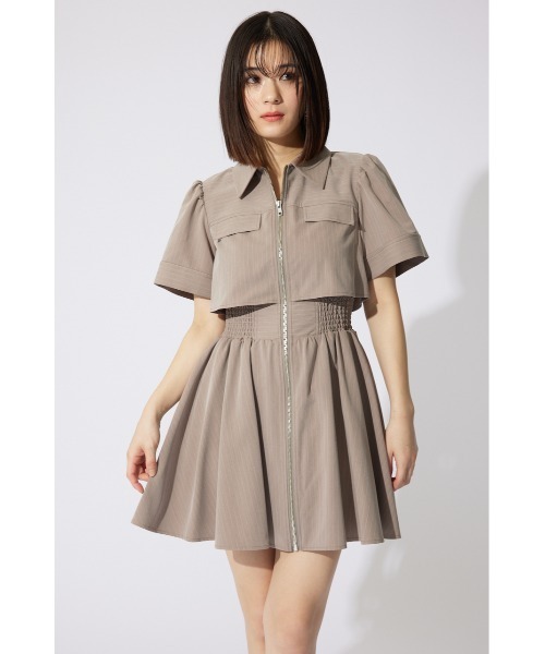 rienda バストフレアワンピース 半袖 夏服 M セール】バストギャザーデザインジャガードフレアワンピース