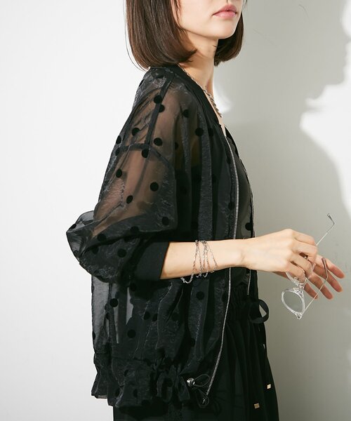 &ellecy フロッキーブルゾン 新品】フロッキードットシアーブルゾン ベージュ - メルカリ