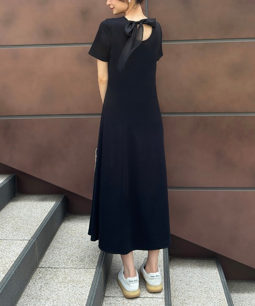 JUNOAH（ジュノア） ワンピース オーガンジーバックリボンリブカット