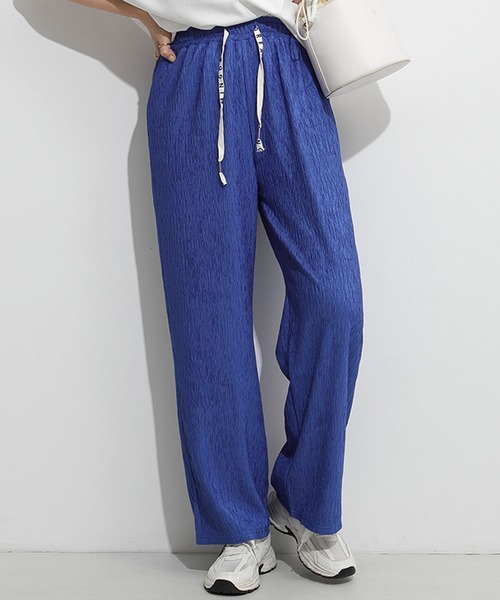 ワイドパンツ パンツ さらてろ凸凹エンボス加工ワイドパンツ