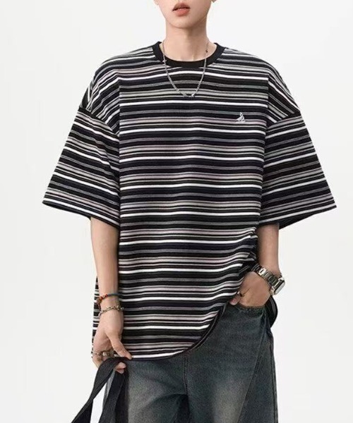 FreeZone tシャツ マルチボーダーオーバーサイズTシャツ メンズ