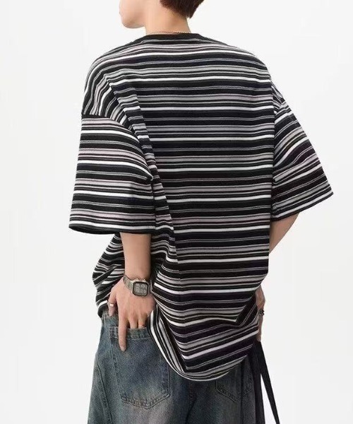 AW2018 ボーダー　Tシャツ FreeZone tシャツ マルチボーダーオーバーサイズTシャツ メンズ