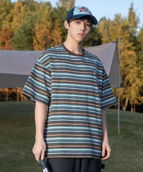 FreeZone tシャツ マルチボーダーオーバーサイズTシャツ メンズ