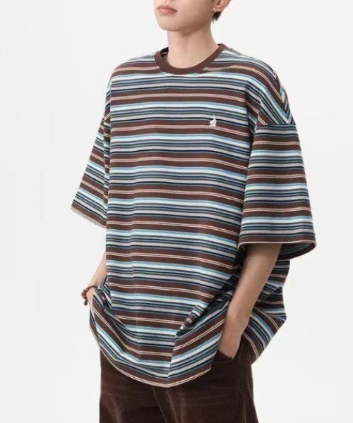 FreeZone tシャツ マルチボーダーオーバーサイズTシャツ メンズ