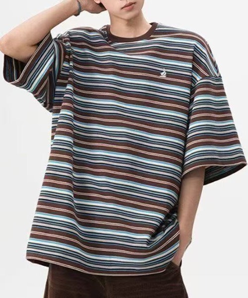 FreeZone tシャツ マルチボーダーオーバーサイズTシャツ メンズ