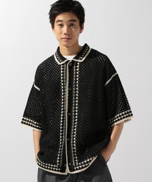 【michitora新品未開封】niko and ... クロシェ niko and… シャツ クロシェ編みラインニットシャツ メンズ
