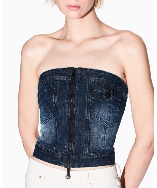 チューブトップ ベアトップ 「A|X アルマーニ エクスチェンジ」「ZOZO限定」デニムベアトップ ARMANI EXCHANGE チューブトップ ベアトップ 「A|X アルマーニ
