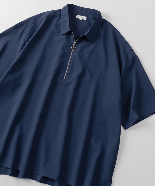 メンズ Tシャツ 無地Tシャツ ハーフジップTシャツ ルーズ a1039 ATELANE シャツ ルーズシルエットトロピカルハーフジップ メンズ
