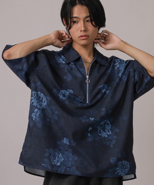 メンズ 重ね着風半袖シャツ ハーフジップ チェック柄シャツa1174 green label relaxing シャツ 「WEB限定」「GLR or」オンブレ