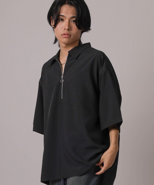 シャツ 「93-1」無地＆総柄 オーバーサイズ ハーフジップ