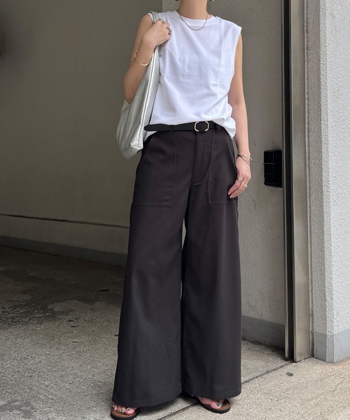 LBC（エルビーシー） ワイドパンツ パンツ リネン混ベイカーワイド