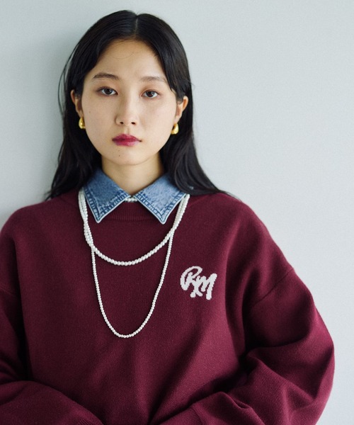 ニット/セーター juemi Pillingless Long Sleeve Knit Top Fringe Bi-color Over Knit – JUEMI