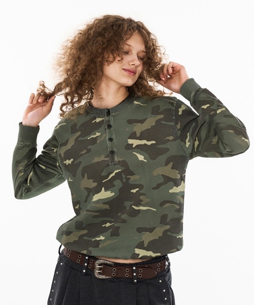WISH FOR EVER tシャツ ASSORT DRAW CODE HENRY NECK THERMAL