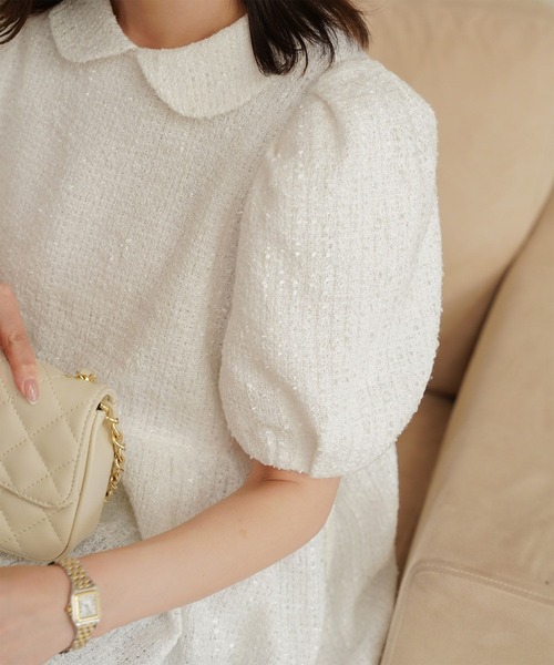 HUIT bouquet（ユイット ブーケ） ブラウス シャツ 襟付き ツイード