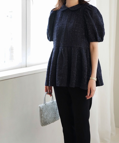 HUIT bouquet（ユイット ブーケ） ブラウス シャツ 襟付き ツイード