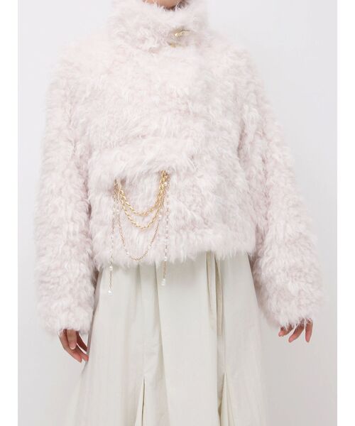 【ネット完売品】dazzlin パールチェーンエコファーブルゾン オフホワイト dazzlin（ダズリン） ブルゾン アウター パールチェーンエコファー