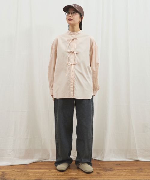 fig London（フィグロンドン） ブラウス シャツ _ribbon long shirt