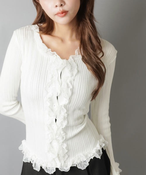 Spick and span ホワイト レース付き長袖カットソー フリーサイズ SPINNS（スピンズ） tシャツ 大人気デザインが長袖になって再登場