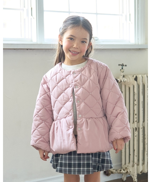 ブルゾン アウター パール付きキルティングペプラムブルゾン「子供服 