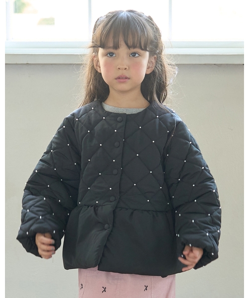 ブルゾン アウター パール付きキルティングペプラムブルゾン「子供服