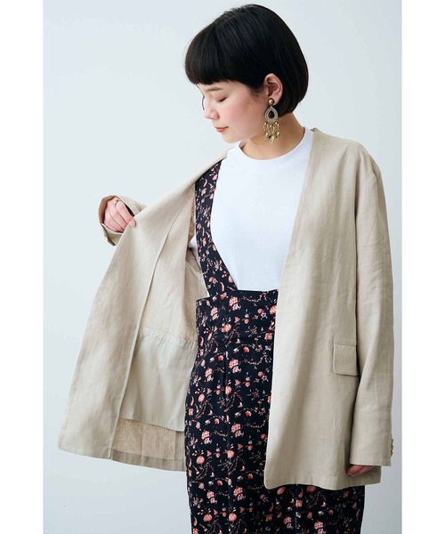 「MEDE19F」 ノーカラージャケット MEDIUM グレイッシュベージュ レディース_画像7