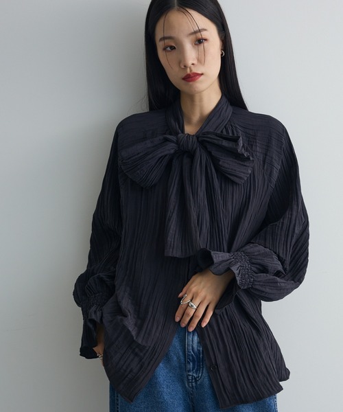 AnriettMusee ブラウス シャツ ボウタイリボンブラウス レディース