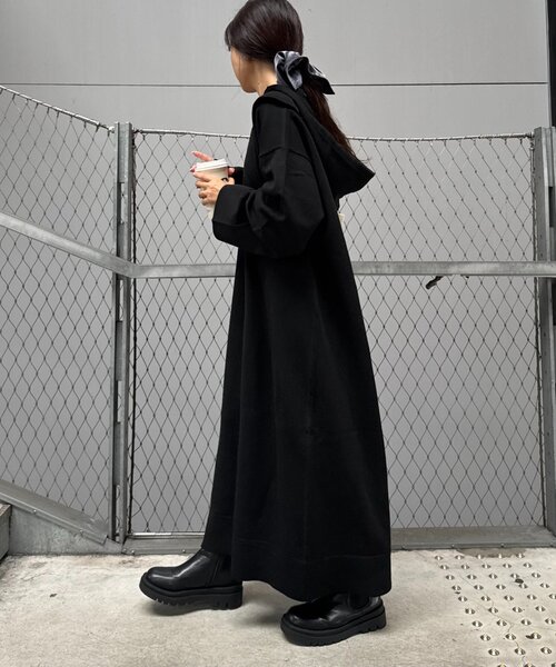 美品 45R スキッパーニットワンピース 長袖 マキシ丈 F チャコールグレー AZUL BY MOUSSY スキッパーロングニットワンピース GRY -靴