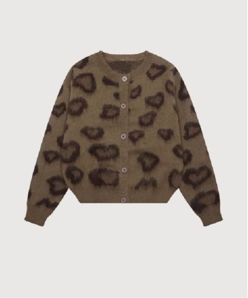 カーディガン Leopard Motif Heart Cardigan レディース