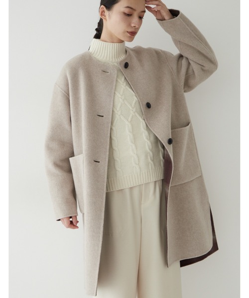 human woman（ヒューマンウーマン） ノーカラーコート SMALL ベージュ
