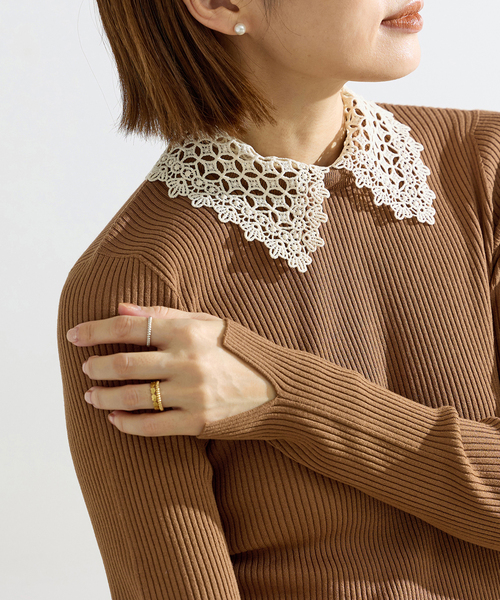 イエナ　レース襟　プルオーバー　ニット IENA（イエナ） ニット セーター レース襟 RIBホールガーメントプル