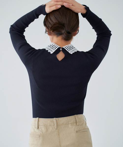 イエナ　レース襟　プルオーバー　ニット 追加予約》レース襟 RIBホールガーメントプルオーバー（ニット