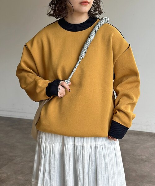 【状態良好】C.P. COMPANY イエロー ニット・セーター CPCM（シーピーシーエム） セーター ニット リバーシブル配色ロゴ