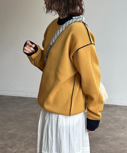 【状態良好】C.P. COMPANY イエロー ニット・セーター CPCM（シーピーシーエム） セーター ニット リバーシブル配色ロゴ