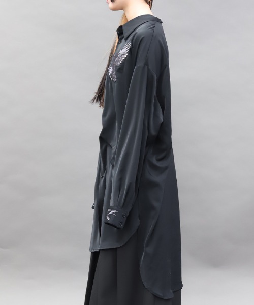 ha|za|ma 無知へと達するレースロングシャツ　black/M REZEN（リゼン） シャツ 鴉刺繍ロングシャツ メンズ : ZOZOTOWN Yahoo