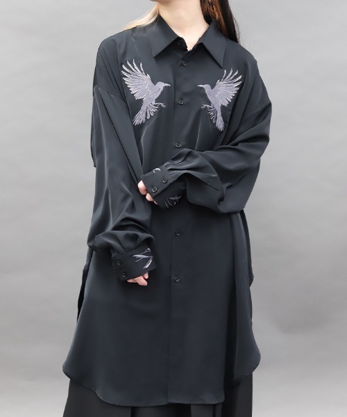 REZEN（リゼン） シャツ 鴉刺繍ロングシャツ メンズ : ZOZOTOWN Yahoo 