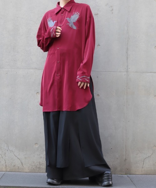 RATS L/S リネンシャツ 未使用 BURGUNDY L ラッツ 日本製 REZEN（リゼン） シャツ 鴉刺繍ロングシャツ メンズ : ZOZOTOWN Yahoo