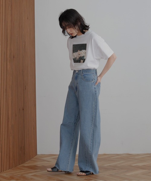 「hellam」 半袖Tシャツ FREE ホワイト×グリーン レディース_画像5