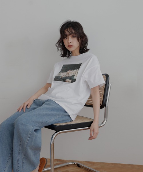 「hellam」 半袖Tシャツ FREE ホワイト×グリーン レディース_画像7