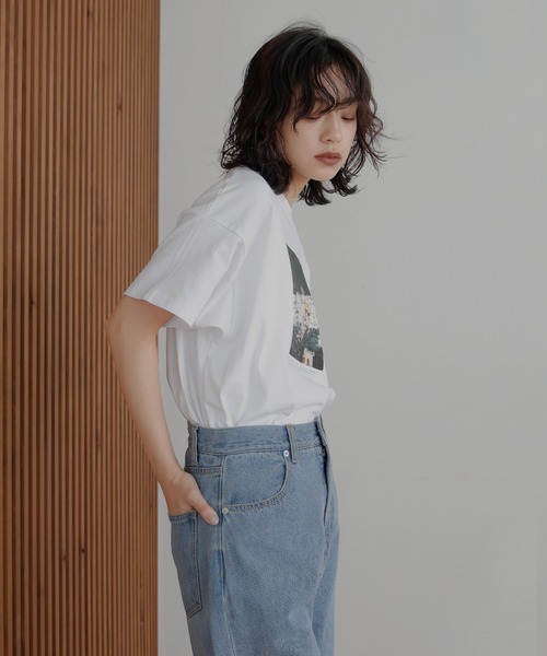 「hellam」 半袖Tシャツ FREE ホワイト×グリーン レディース_画像8