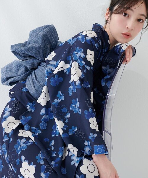 JUDY AND MARY　浴衣　ネイビー　浴衣ちゃん素 natural couture 浴衣 「MARY QUANTコラボ」セパレートスカート浴衣