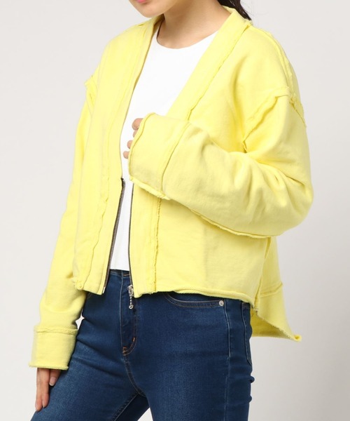 カーディガン M0843 カットオフシームZIPカーディガン レディース