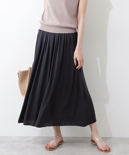NATURAL BEAUTY BASIC スカート サテンギャザーミディスカート
