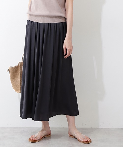 【大人気】sandro サテンギャザーミディスカート NATURAL BEAUTY BASIC スカート サテンギャザーミディスカート