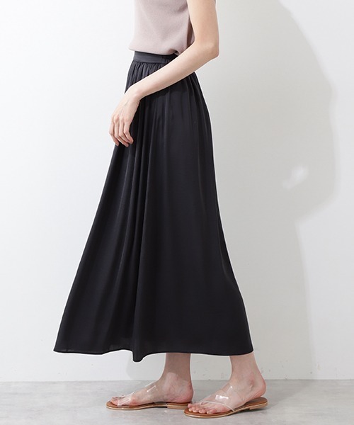 NATURAL BEAUTY BASIC スカート サテンギャザーミディスカート