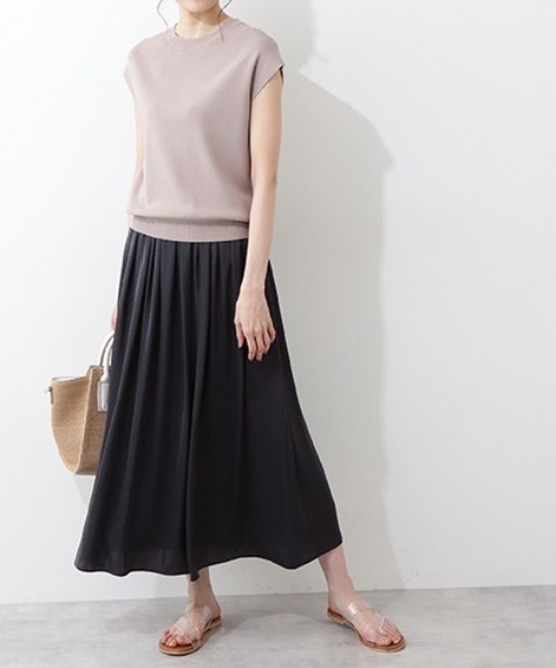 NATURAL BEAUTY BASIC スカート サテンギャザーミディスカート