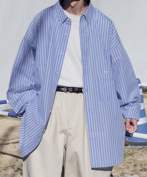 Perushu シャツ オーバーサイズストライプシャツ メンズ レディース
