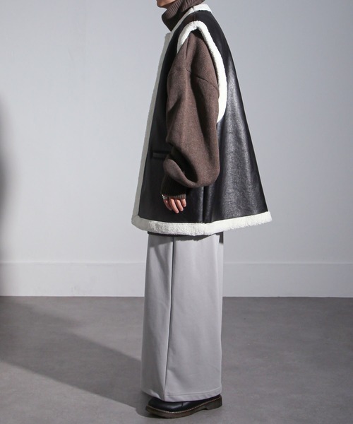 Nilway（ニルウェイ） ベスト ジレ PUレザームートン ボア ベスト