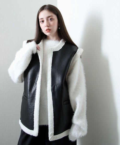 Nilway ベスト ジレ PUレザームートン ボア レディース メンズ